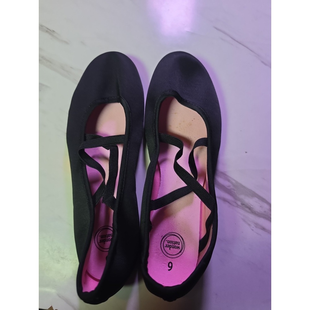 Wonder Nation Toddler Little Girls Classic Bow Smooth Black Ballet Flats Size 9